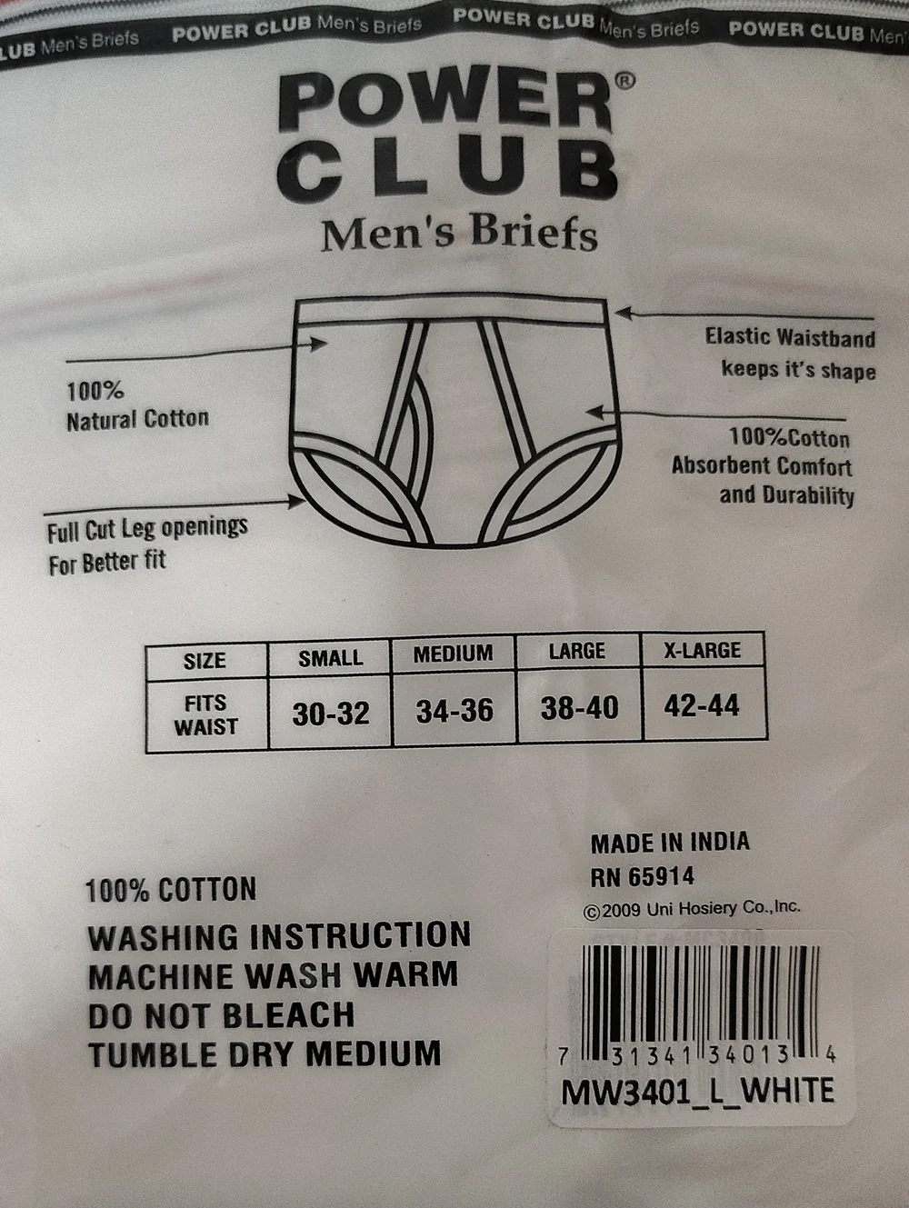 Vintage Men's Classic White Briefs Underwear - 3 Pack - Size L 38-40